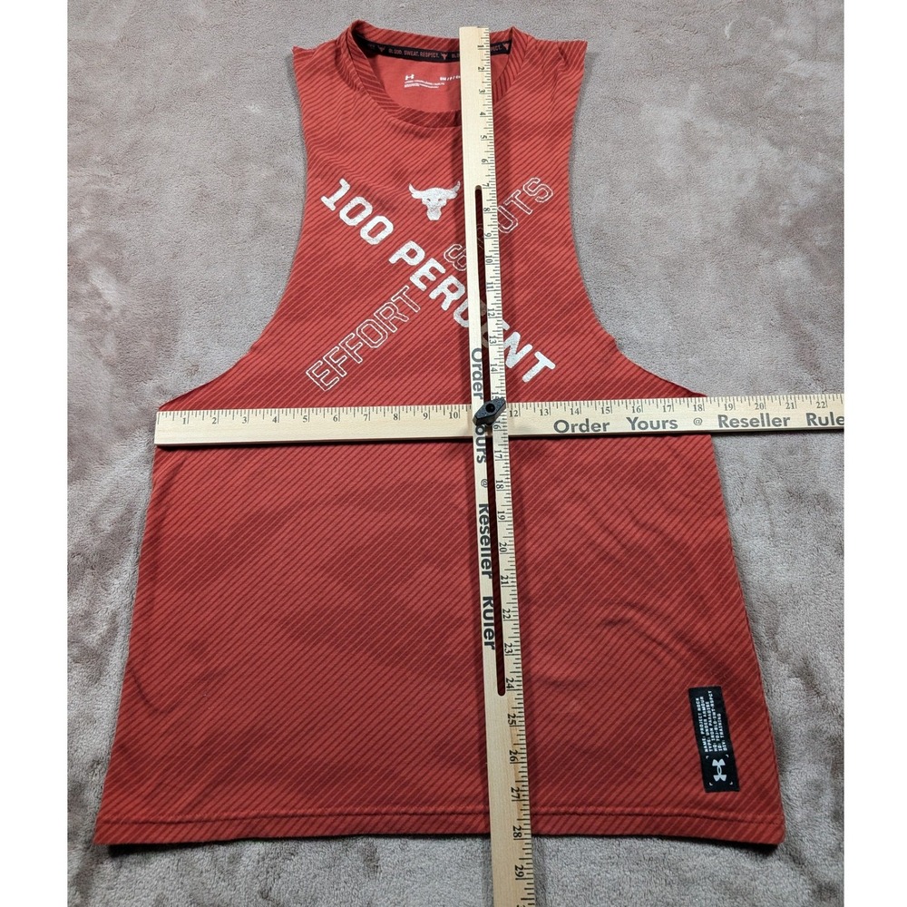 Under Armour Project Rock Tank Top Mens Small Orange 100 Percent Effort Guts - Picture 3 of 9